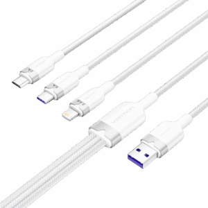 Кабель Vention 3 в 1 USB 2.0 AM/ Micro-B, USB-C, Lightning M - 1.5м. Белый 6A, шт. / Vention CTRWG / Кабель Vention 3 в 1 USB 2.0 AM/ Micro-B, USB-C, Lightning M - 1.5м. Белый 6A, шт.