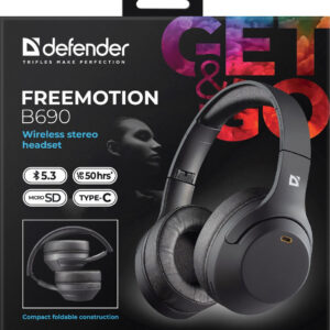 Гарнитура накладные Defender FreeMotion B690 черный беспроводные bluetooth накладные (63690)