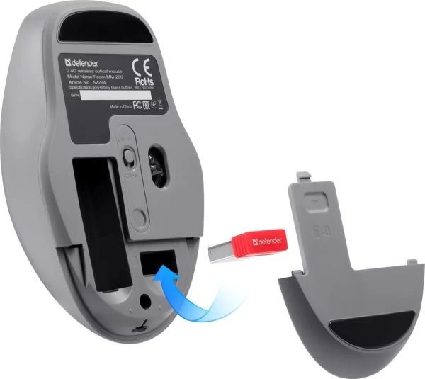 Мышь Defender Feam MM-296 бирюзовый оптическая 1600dpi silent беспров. USB 3but (52294)