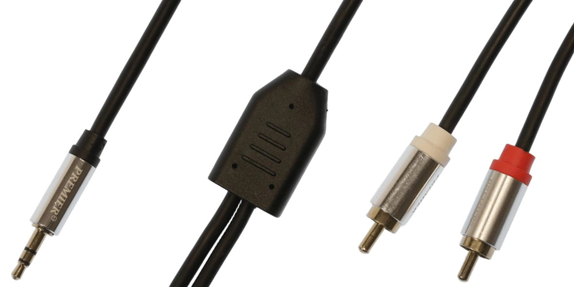 Кабель соединительный аудио Premier 5-334 3.0 Jack 3.5 (m)/2хRCA (m) 3м. позолоч.конт. черный/серый