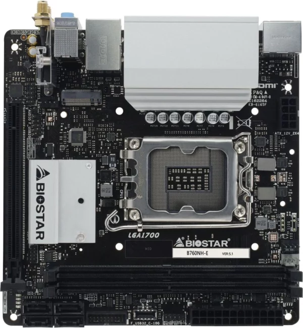 Материнская плата Biostar B760NH-E Soc-1700 Intel B760 2xDDR5 mini-ITX AC`97 8ch(7.1) 2.5Gg RAID+HDMI+DP