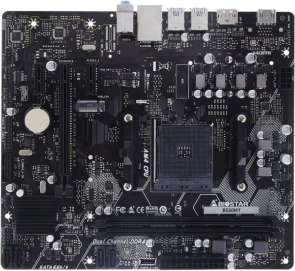 Материнская плата Biostar B550MT Soc-AM4 AMD B550 2xDDR4 mATX AC`97 8ch(7.1) GbLAN RAID+HDMI+DP