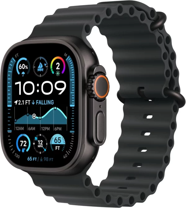 Смарт-часы Apple Watch Ultra 2 2024 A2986 49мм OLED корп.черный титан Ocean band рем.синий разм.брасл.:130-200мм (MYTC3LW/A)