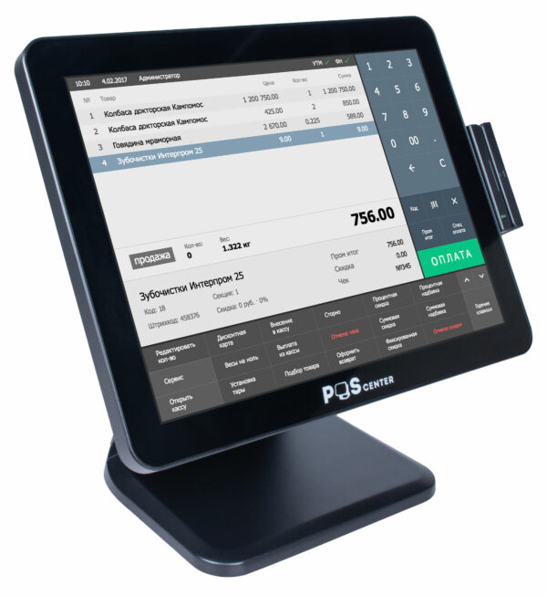 Сенсорный моноблок POSCenter POS101 (15", PCAP, N100, RAM 8Gb, SSD M2 128Gb, MSR) без ОС