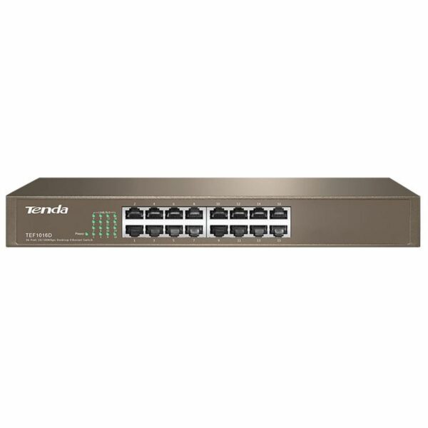 Коммутатор / Tenda TEF1016D / Tenda TEF1016D 16- ти портовый коммутатор 10/100 Мбит/с специально разработан для обеспечения простых решений для расширения сетей SMB по оптимальной цене. Помещенный в прочный металлический корпус, он идеально подходит для долгих лет эксплуатации.