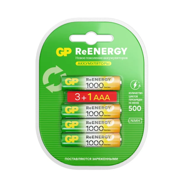 Аккумулятор / GP 4891199232428 / Перезаряжаемые аккумуляторы GP ReEnergy 100AAAHC AAA, емкость 930 мАч - 4 шт. в промо-упаковке 3+1