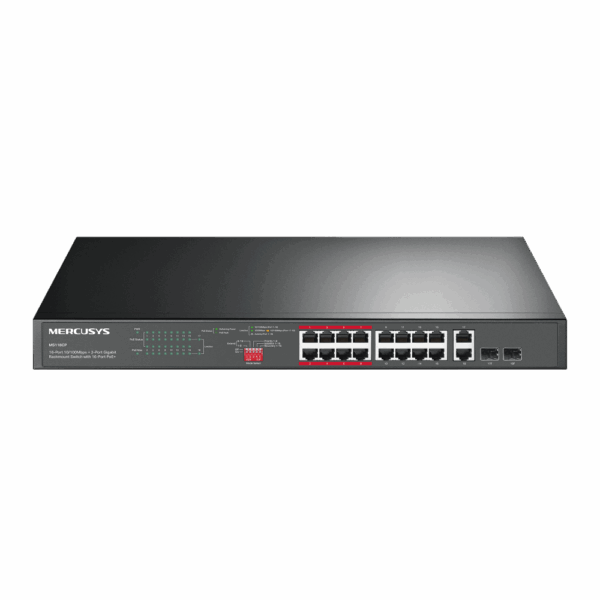 Коммутатор / Mercusys MS118CP / Коммутатор/ 16-Port 10/100Mbps + 2-Port Gigabit Rackmount Switch with 16-Port PoE+