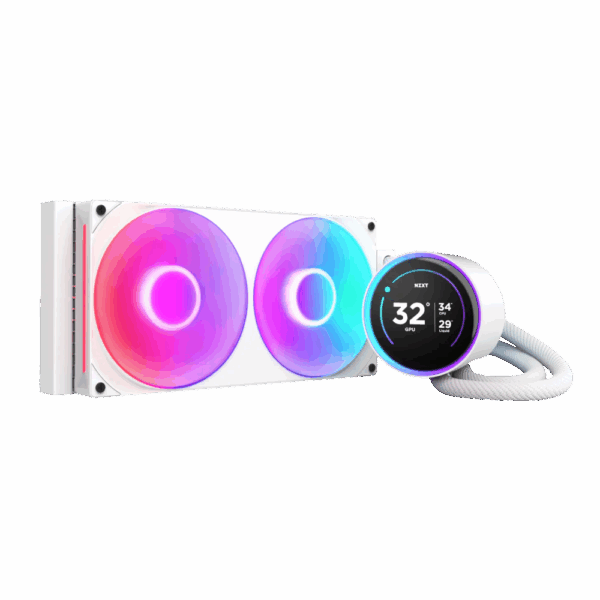 Система жидкостного охлаждения для ПК / NZXT Kraken Elite 280 RGB RL-KR28E-W2 / Система жидкостного охлаждения для ПК/ Water Cooling System NZXT Kraken Elite 280 RGB (250W, 280mm, LED temp., White/ Fans 2x140mm, 98.61CFM, 34.5dBA, 2000RPM/ Pump height 65mm, 2800RPM, Rad thickness 27mm/ S 1851, 1700, 1200, 115X, AM5, AM4)
