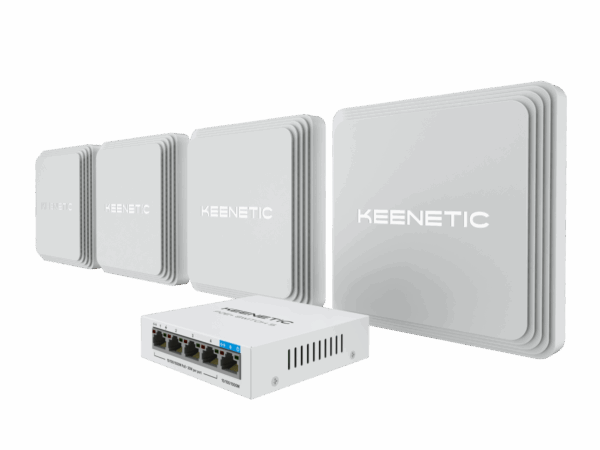 Маршрутизатор / Keenetic Orbiter Pro 4-Pack KN-KIT-012 / Маршрутизатор/ Набор Keenetic Orbiter Pro 4-Pack Гигабитный интернет-центр с Mesh Wi-Fi 5 AC1300, 2-портовым Smart-коммутатором, переключателем режима роутер/ретранслятор и питанием Power over Ethernet (БП не входят в комплект) и Keenetic PoE+ Switch 5 (KN-KIT-012)
