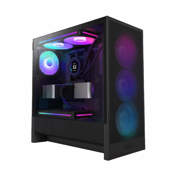Корпус без блока питания / NZXT H5 Flow RGB CC-H52FB-R1 / Корпус без блока питания/ Case NZXT H5 Flow RGB, Midi-Tower, TG, 3x120mm RGB + 1x120mm, 1xUSB-A 3.2 + 1xUSB-C 3.2, E-ATX, ATX, mATX, mITX Black