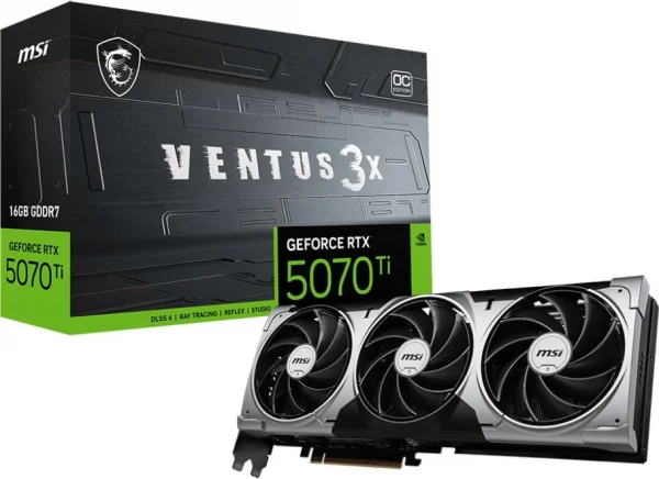 Видеокарта MSI PCI-E 5.0 RTX 5070TI 16G VENTUS 3X OC NVIDIA GeForce RTX 5070TI 16Gb 256bit GDDR7 2482/28000 HDMIx1 DPx3 HDCP Ret