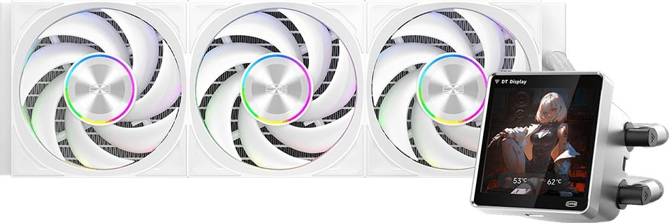 Система водяного охлаждения PcCooler DT360 Dsiplay ARGB Soc-AM5/AM4/1200/1700/1851 белый 4-pin 15-33.1dB Al LCD 320W Ret (DT360-WHAWXY-GL)