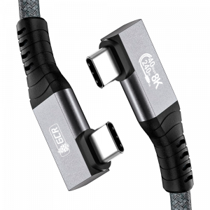 Кабель / GreenConnect GCR-57134 / GCR PRO Кабель USB4 Type-C, 2.0m, угловой, 40Gbps, 240W, 8K60Hz, M/M, разъемы Г-образные, боковые, текстиль, серый, GCR-57134