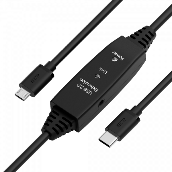 Кабель / GreenConnect GCR-55587 / GCR PRO Кабель активный 10.0m TypeC / Mini 5P USB 2.0, с усилителем сигнала, разъём для доп.питания, черный, 28/24 AWG, GCR-55587
