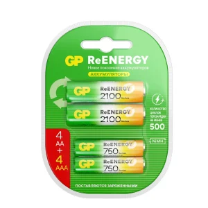 Аккумулятор / GP 4891199232060 / Перезаряжаемые аккумуляторы GP ReEnergy 210AAHC АА+75AAAHC AAA, емкости 2000 и 750 мАч - 8 шт. в промо-упаковке 4+4