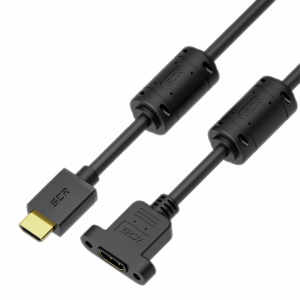Кабель / GreenConnect GCR-56015 / GCR PRO Удлинитель PROF 3.0m HDMI-HDMI v2.0, M/F крепление под винт, фер. кольца, 4K 60Hz, HDR, 18 Гбит/c, черный, 3X экран c армированием, GCR-56015