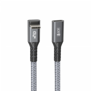 Кабель / GreenConnect GCR-57138 / GCR PRO Удлинитель USB4 Type-C, 0.2m, угловой, 40Gbps, 240W, 8K60Hz, M/F, штекер Г-образный верх-низ, текстиль, серый, GCR-57138