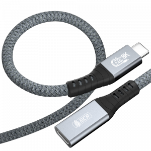 Кабель / GreenConnect GCR-57135 / GCR PRO Удлинитель USB4 Type-C, 0.2m, 40Gbps, 240W, 8K60Hz, M/F, текстиль, серый, GCR-57135