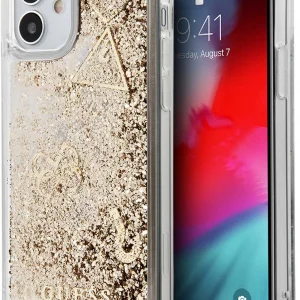 Чехол (клип-кейс) для Apple iPhone 12 mini Guess Glitter прозрачный/золотистый (GUHCP12SGLHFLGO)