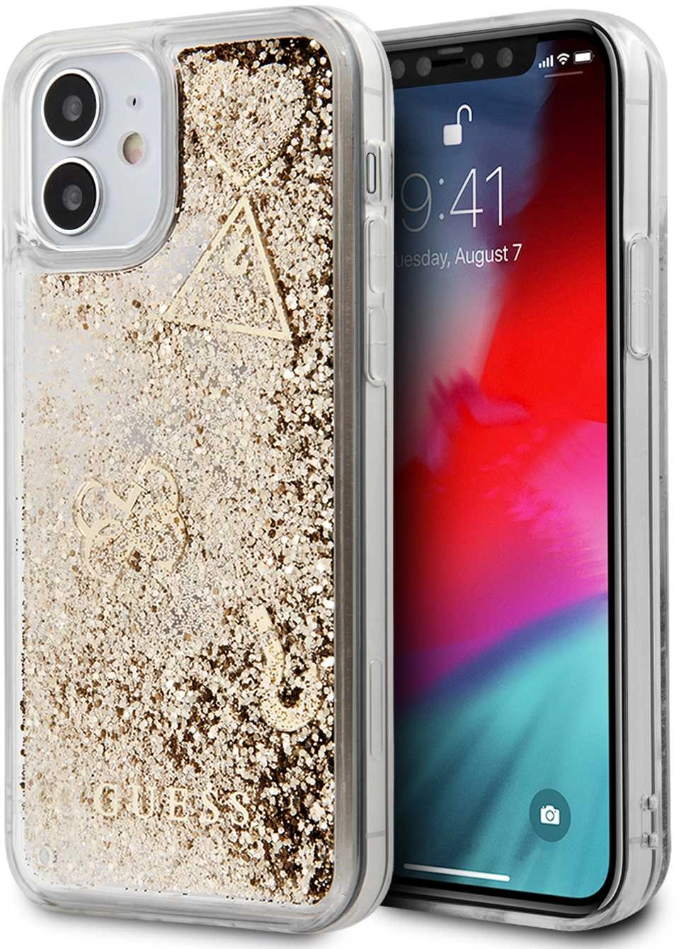 Чехол (клип-кейс) для Apple iPhone 12 mini Guess Glitter прозрачный/золотистый (GUHCP12SGLHFLGO)