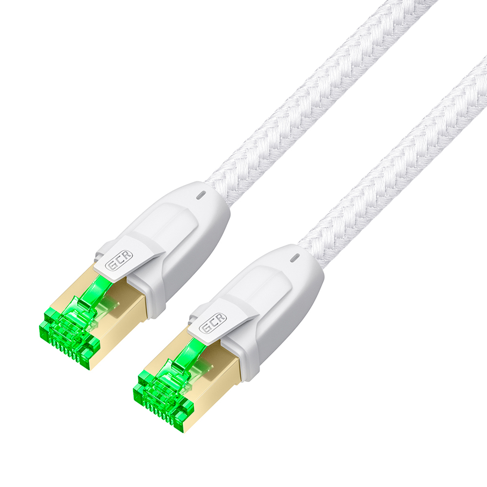 Патч-корд / Greenconnect GCR-57554 / GCR PRO Патч-корд PROF кат.7 ethernet 30.0m F/FTP, RJ45, CU, 28 AWG, текстиль, белый, литой, экранированные коннекторы, T568B, GCR-57554