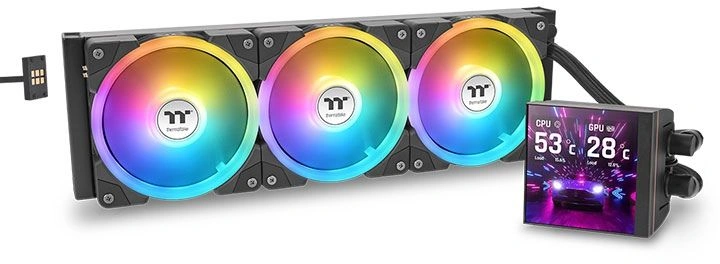 Система водяного охлаждения Thermaltake MAGFloe 360 Ultra ARGB Soc-AM5/AM4/1200/1700/1851 черный 4-pin 30.6dB Al+Cu LCD Ret (CL-W432-PL12SW-A)