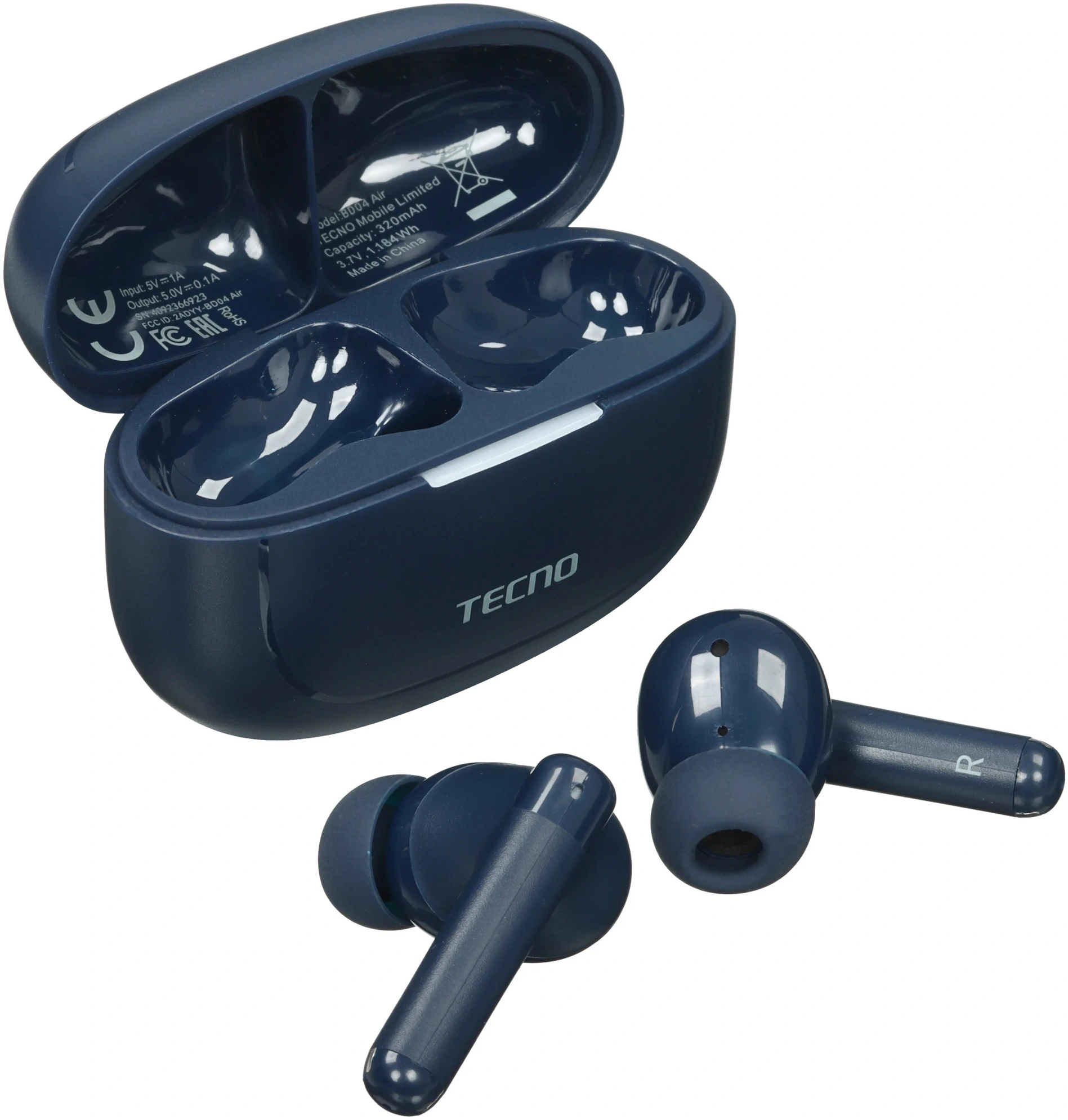 Гарнитура внутриканальные Tecno BD04 синий беспроводные bluetooth в ушной раковине (BD04 AIR MIDNIGHT BLUE)