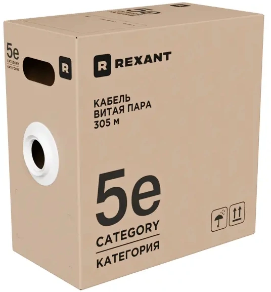Кабель информационный Rexant 01-0043-R кат.5E U/UTP 4 пары 24AWG PE внешний 305м серый
