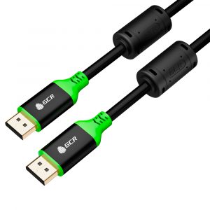 DisplayPort кабель v1.4 / Greenconnect GCR-56288 / GCR PRO Кабель PROF 1.0m DisplayPort v1.4, нейлон, 8K 60Hz, 4K 165Hz, черный, AL case, зеленый ПВХ, ферритовые кольца, 3 Х экран с армированием, GCR-56288