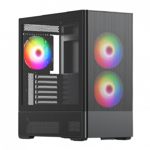 Корпус без блока питания / HSPD M712-TGBK-ARGB / Корпус без блока питания/ Case HSPD M712, Mesh Mid Tower, Black, TG, 0.6 SPCC, 3x140mm ARGB, E-ATX, ATX, mATX, mITX, 175/410/160mm, 2x2.5", 2x3.5", 7xPCI, 2xUSB-A 3.0, 476x225x455mm