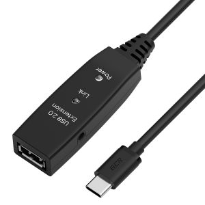 Кабель / GreenConnect GCR-55534 / GCR PRO Кабель-переходник активный 7.5m Type-C / AF USB 2.0 с усилителем сигнала, разъём для доп.питания, черный, 28/24 AWG, GCR-55534