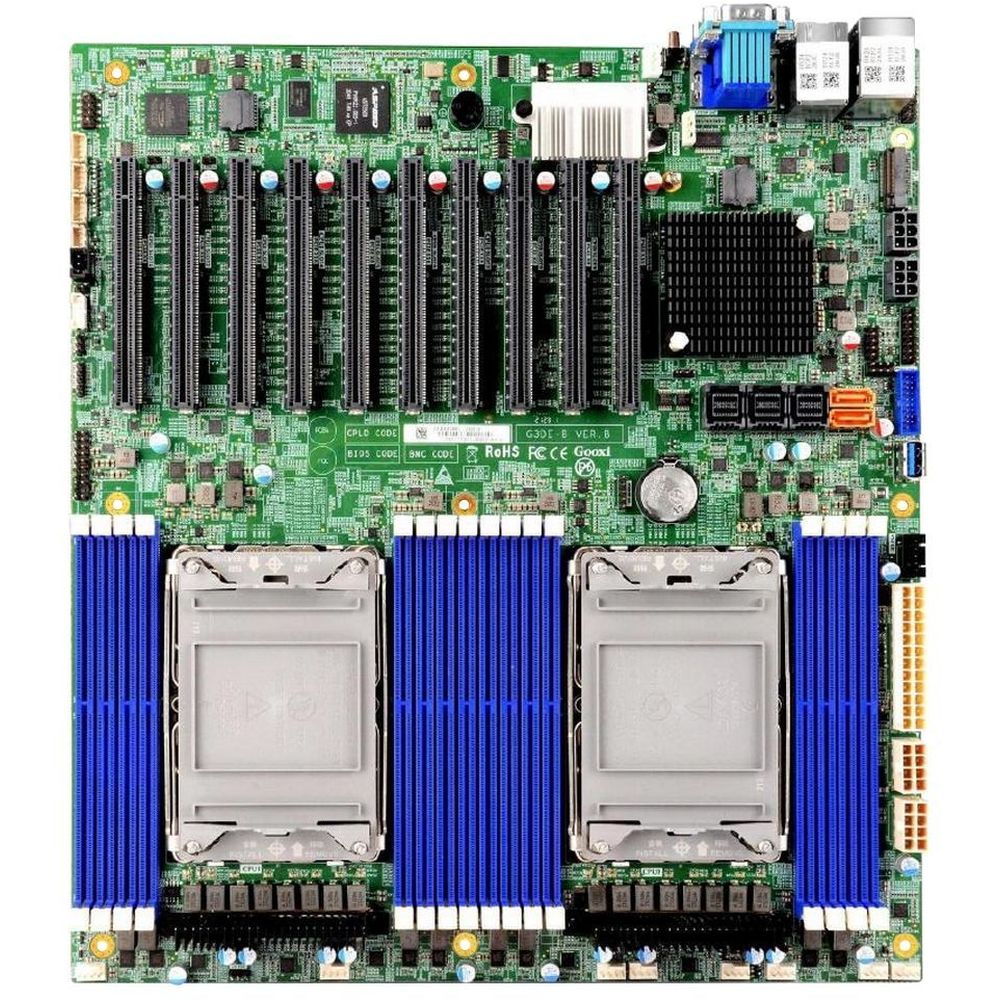 Материнская плата / Gooxi 4.00.104.0018 / Материнская плата/ MB Gooxi G3DE-B-PK, 2x LGA 4189 Intel Gen3, 16xDDR4 ECC REG, 3xSFF8643, 6 PCI-E 4.0 x8, 4 PCI-E 4.0 x16, M.2 PCIe x4 2280, 2 SATA DOM, 2x1GbE LAN i350, IPMI, VGA, COM, 2USB 3.0, E-ATX