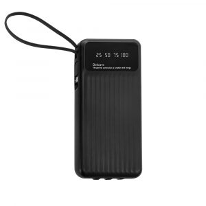 Повербанк / Greenconnect GCR-55047 / GCR PRO PowerBank на 10000mAh со встроенным кабелем USB / MicroUSB / TypeC / Lightning + фонарик, черный, GCR-55047