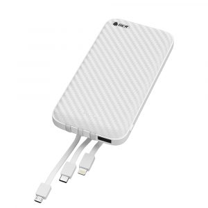 Повербанк / Greenconnect GCR-51974 / GCR PRO PowerBank на 10000mAh со встроенным кабелем MicroUSB / TypeC / Lightning + подставка для телефона, белый, GCR-51974