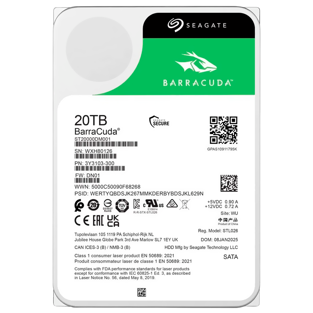 Жесткий диск / Seagate ST20000DM001 / Жесткий диск/ HDD Seagate SATA3 20Tb BarraCuda 6Gb/s 7200 512Mb 1 year warranty