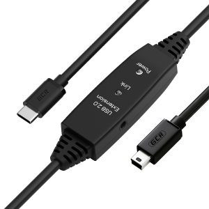 Кабель / GCR-57382 GreenConnect / GCR PRO Кабель активный 5.0m TypeC / Mini 5P USB 2.0, с усилителем сигнала, разъём для доп.питания, черный, 28/24 AWG, GCR-57382