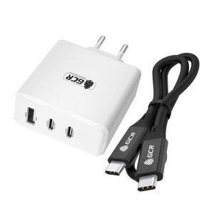 Зарядное устройство / Greenconnect GCR-54949 / GCR PRO Комплект сетевое зарядное устройство на 100W, 1 USB + 2 TypeC, GaN Tech Quick Charger, PD 3.0, белый + кабель 1.0m TypeC Thunderbolt 4, черный