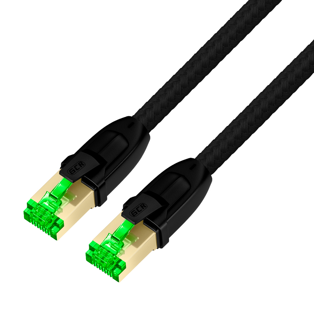 Патч-корд / Greenconnect GCR-57567 / GCR PRO Патч-корд PROF кат.7 ethernet 50.0m F/FTP, RJ45, CU, 28 AWG, текстиль, черный, литой, экранированные коннекторы, T568B, GCR-57567