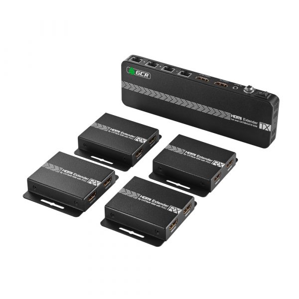Разветвитель / Greenconnect GCR-55266 / GCR PRO Разветвитель-удлинитель HDMI по витой паре 1080P до 50~60m, 1х4 до 9 дисплеев, передатчик+приемники(2хHDMI), поддержка IR, POC  EDID, Loop out TX, GCR-55266