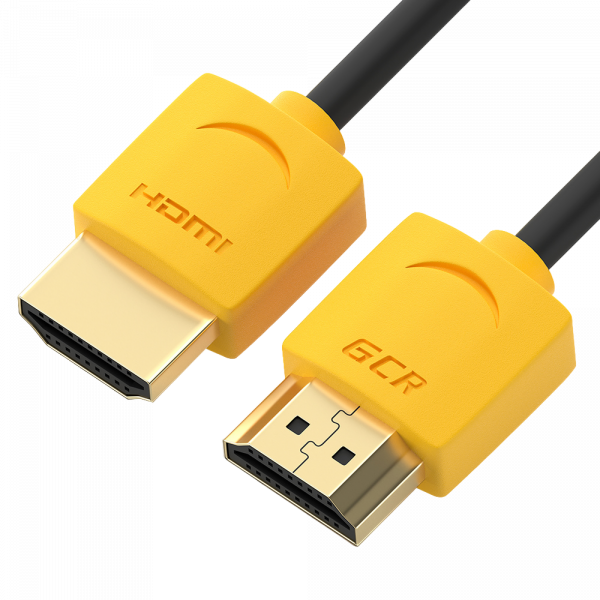 Кабель / GreenConnect GCR-51577 / GCR Кабель SLIM 3.0m HDMI 2.0, черный, желтые коннекторы, HDR 444, Ultra HD, 4K 60 fps 60Hz, 3D, AUDIO, 18.0 Гбит/с, GCR-51577