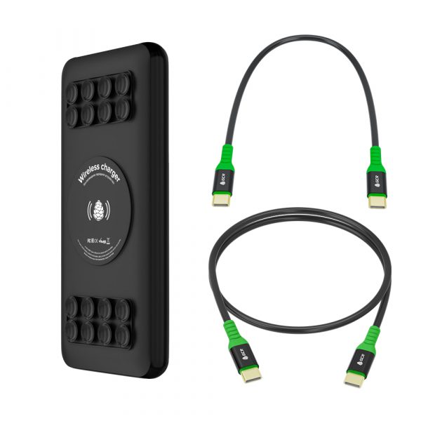 Повербанк / Greenconnect GCR-57411 / GCR PRO Комплект PowerBank на 20000mAh беспроводная зарядка Qi с креплением 15W/QC 3.0/PD + 2 кабеля Type-C M/M, 0.15m/1.0m PD 60W, черный, GCR-57411