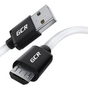 Переходник / Greenconnect GCR-55598 / GCR Кабель 1.0m MicroUSB, быстрая зарядка, белый нейлон, черные коннекторы, GCR-55598