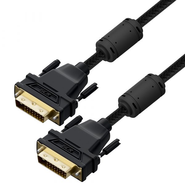DVI-D кабель / Greenconnect GCR-56300 / GCR PRO Кабель PROF 1.0m DVI-D, нейлон, DVI/DVI, 25M/25M, GOLD, черный, ферритовые кольца, 3Х экран с армированием, GCR-56300