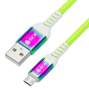 Кабель / Greenconnect GCR-55458 / GCR PRO QC Кабель 1.0m MicroUSB, быстрая зарядка, салатовый нейлон, AL корпус GRADIENT, 28/24 AWG, GCR-55458