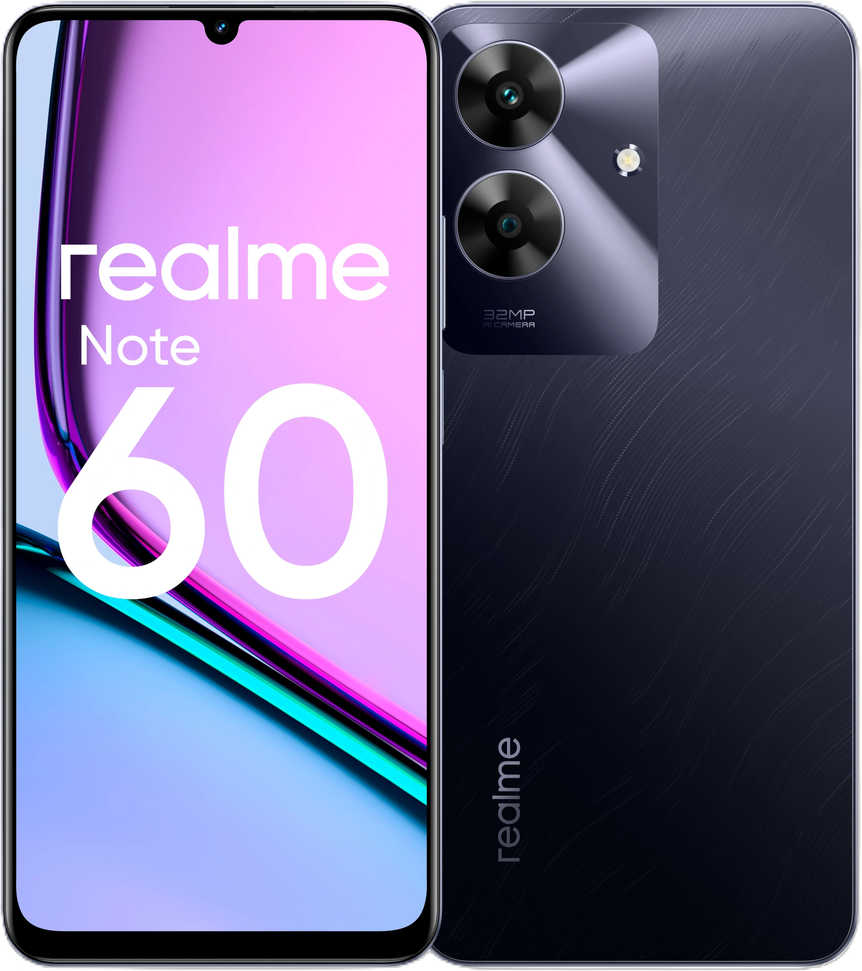 Смартфон Realme RMX3933 Note 60 128Gb 6Gb черный моноблок 3G 4G 2Sim 6.74" 720x1600 Android 14 32Mpix 802.11 a/b/g/n/ac GPS GSM900/1800 GSM1900 TouchSc A-GPS microSD
