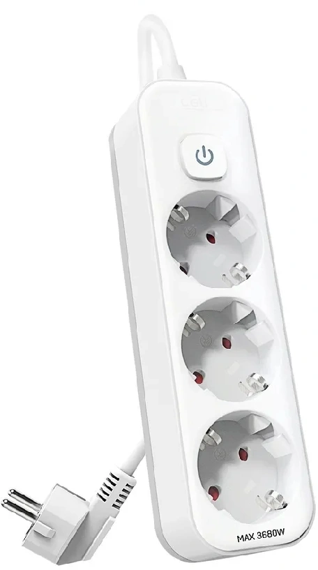 Сетевой фильтр Deli ET431 1.8м (3 розетки) белый (пакет ПЭ)