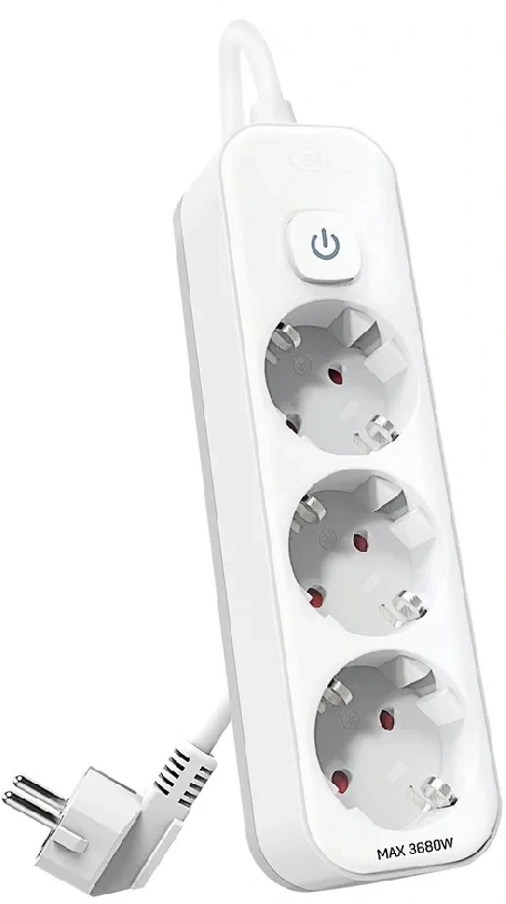 Сетевой фильтр Deli ET432 3м (3 розетки) белый (пакет ПЭ)