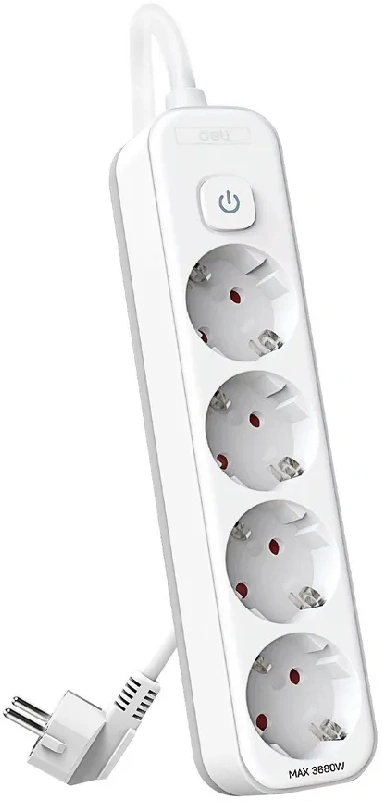 Сетевой фильтр Deli ET435 3м (4 розетки) белый (пакет ПЭ)