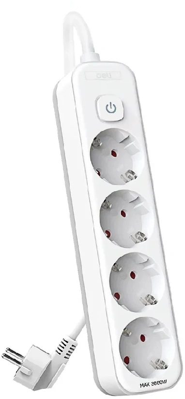 Сетевой фильтр Deli ET436 5м (4 розетки) белый (пакет ПЭ)