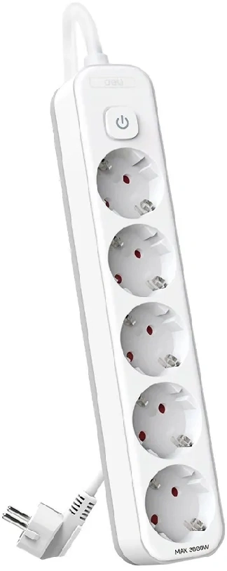 Сетевой фильтр Deli ET437 1.8м (5 розеток) белый (пакет ПЭ)